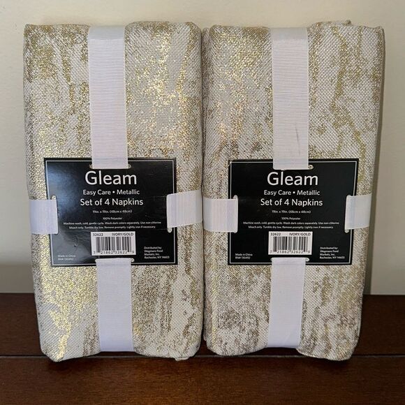 Wegmans Gleam Ivory Gold Metallic Holiday Set of 8 Napkins - Picture 1 of 3